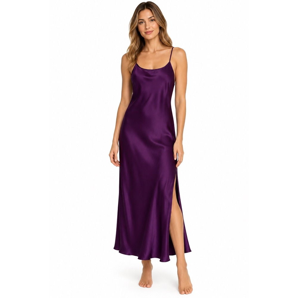 Vintage Valerie Stevens 100% Silk Maxi Slip Dress Nightgown L Purple Feminine